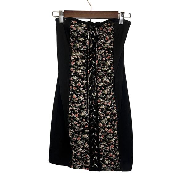 NWT Y2K Womens strapless lace-up dress | Retro 2000s LBD Floral | Size Medium - Picture 1 of 7